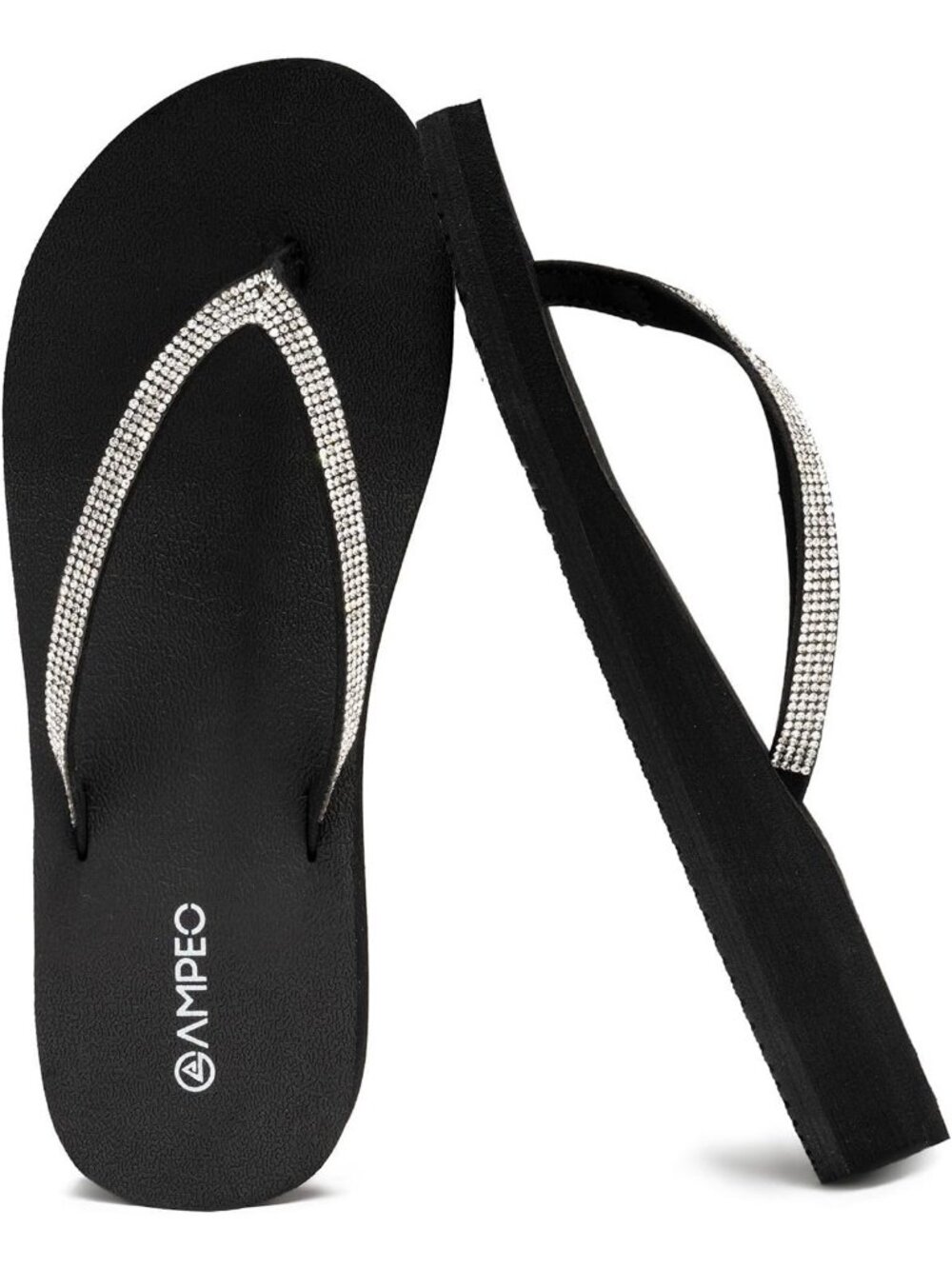 Women's Black Sparkly Rhinestone Thin Straps Design for Beach Flip Flop Sandals